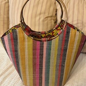 New Multicolor Striped Women's Raffia Bag
